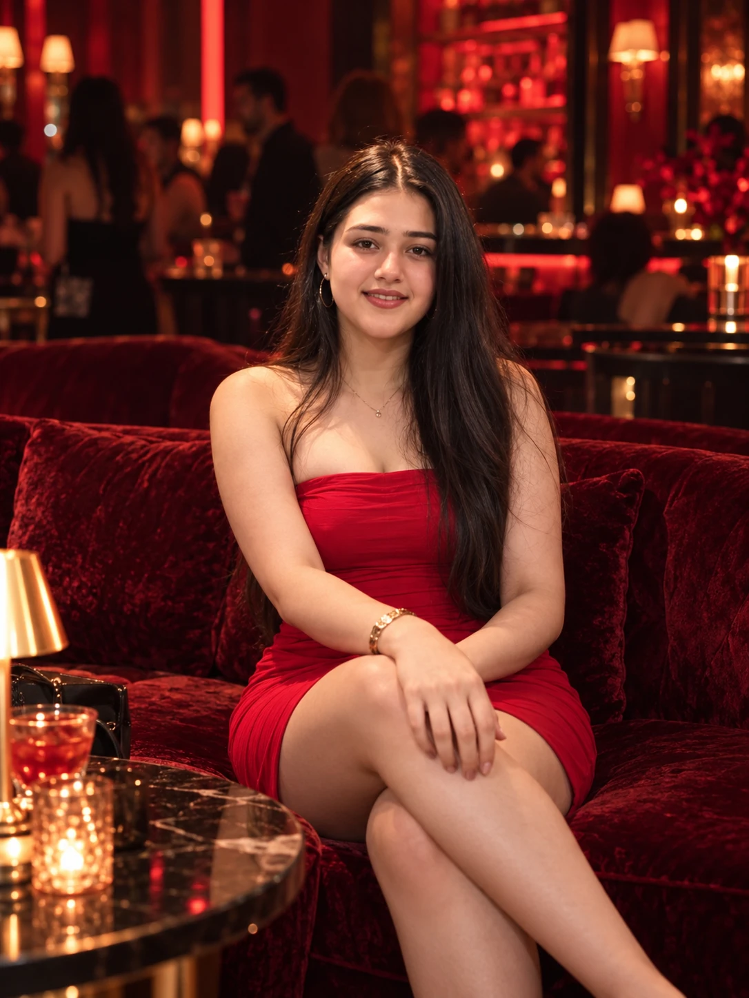 Midnight Glamour in a Red Dress